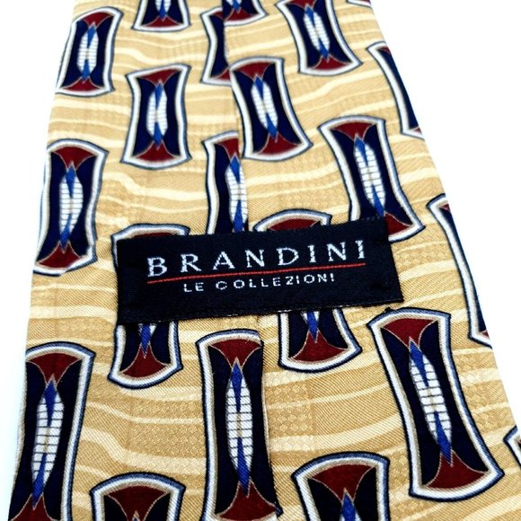 Brandini Mens Dress Tie 100% Imported Silk Business Shirt Accessory Yellow Blue - Picture 3 of 5